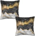 Black and Gold Abstract Marble Throw Pillow Covers 18x18 in Set of 2, Decorative Gold Grey Pillow Case Square Cushion Covers for Sofa Bed Couch Living Room