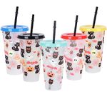 TSLBW 5 Pcs Halloween Cold Cup 710ml Halloween Colour Changing Cups with Lids and Straws Reusable Drinkware Tumblers Cold Drinking Cups Smoothie Milkshake Cup for Halloween Party Favors (Color A)