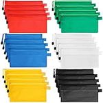 Belle Vous 24 Pack Plastic Zip Wallets - Assorted Plastic Mesh Zipper Pouches - Document Zip File Bags/Folders - 6 Colours - Waterproof Wallets for Travel Accessories, School/Office, Pens/Pencils