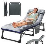 Meulbaty Foldable Sun Lounger 190x68x28CM for Garden/Pool/Beach with Cushion, Side-Pocket and Headrest, Adjustable Backrest Single Recliner, Portable Camp Bed for Camping, also as Temporary Guest Bed