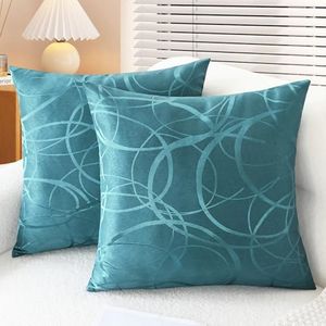 CaliTime Throw Pillow Covers Pack of 2 Modern Shining & Dull Contrast Circles Rings Accent Geometric Cushion Cases Shells for Couch Sofa Home Decor 22 X 22 Inches Teal