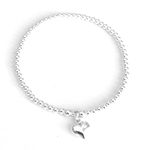 Sterling Silver 925 Beaded Stretch Puff Heart Charm Bracelet