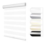 HOTSOON Custom Zebra Blinds for Windows Shades，Privacy Light Filtering Striped Jacquard Cordless Dual Roller Blinds,Free-Stop Zebra Shades for Kitchen,bedrooms White Custom Size