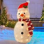 Twinkle Star 22 Inch Lighted Christmas Tinsel Snowman Decorations, Pre-Lit Light Up with 25 Count Clear Incandescent Lights, Indoor or Outdoor Garden Yard Lawn Festive Holiday Decoration