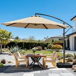 OLILAWN 10ft Patio Umbrella with Base Included, Outdoor Offset Cantilever Umbrella Upgraded Yarn-dyed Fabric Shade, Sturdy 8 Rids, Easy Tilt Adjustment, for Pool Deck Porch Backyard Garden, Champagne