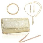 DOINEUFL Silver Clutch Bags, Women's Clutches Evening Bags with Detachable Chain, Shiny Sequin Bag Envelope Handbags Purses for Women Bridal Prom Party Wedding (Gold)