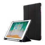 MadeRy Case for iPad Mini 5 (2019) / iPad Mini 4 / Mini 3 / Mini 2 / Mini 7.9 inch, Ultra Slim Soft TPU Back Cover with Pencil Holder and Trifold Stand, Auto Sleep/Wake, Black