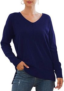 Jouica Women's Sweater Casual Sweatshirt Loose Batwing Sleeve Pullover Tops,Navy Blue,Small