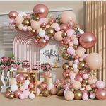 Rose Gold Balloon Garland Kit, Nude Pastel Pink Metallic Gold Matte White Balloons Gold and Rose Gold Confetti Balloons for Wedding Bridal Shower Princess Party Girl Birthday Baby Shower Decorations