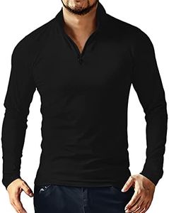 YTD Men's Long Sleeve Polo Shirts Quarter-Zip Casual Slim Fit Mock Neck Basic Designed Cotton Shirts M Black