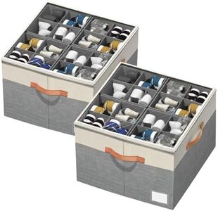 Aokeyee Shoe Organizer for Closet,2 Pack Foldable Shoe Storage Organizer Box Bin with Adjustable Dividers and Clear Cover, Fits up to 16-32 Pairs