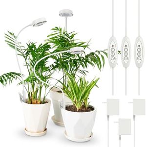 SANSI Grow Lights for Indoor Plants, Pot Clip LED Plant Light for Growing Full Spectrum, Plant Growing Lamp with 4-Level Dimmable, Auto On Off 3 6 12 Hrs Timer for Pot Plants, White 10W 3-Pack