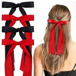 VOBOBE 4PCS Hair Bows for Women Girls, Black Red Satin Tassel Hair Ribbon Bowknot Hair Clips Barrettes for Girl with Small Long Tail Hair Accessories (Black+Red)