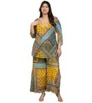 DEEBACO Paisley Patch Print Chiffon Kurti With Crop Top & Palazzo Indo Western Plus Size Co-Ord Set For Women's|Deep V Neck|Party Outfits Ethnic Collection Fusion Wear (DBCOP00001780_5XL_Multicolor)