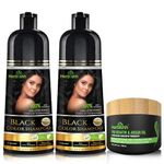 Combo Pack-2pcs Herbishh Hair Color Shampoo for Gray Hair+ 1pc Argan Intense Hair Mask- Hair Dye Shampoo – Colors Hair in Minutes – Long-lasting color– 500 Ml –Stimulates Dry Frizzy Hair (Black)