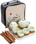 Qebham Tea Pot Set Set with Portable Teapot, Teacups, Tea Canister, Tea Tray and Travel Bag Chinese Teapot Set Ceramic Coffee Cups Pot