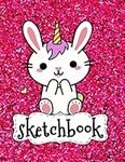 Sketchbook: Cute Unicorn Kawaii Bunny Rabbit On Pink Glitter Effect Background, Large Sketch Book For Girls, 120 Pages, 8.5" x 11", Blank Paper For ... & Crayon Coloring (Girly Artist Gifts)