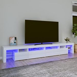 Mobile Porta TV con Luci LED Bianco Lucido 260x36,5x40 cm, Entertainment Center, TV per Soggiorno, Supporto TV, per Soggiorno o Salotto