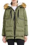 Orolay Women's Thickened Down Jacket Hooded Long Puffer Coat for Winter Hooded with Faux fur Green+Fur Trim M