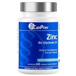 CanPrev Zinc Bis-Glycinate 25mg, 240 Vegetable Capsules, 240-Day Supply - High Absorption Elemental Zinc Supplement for Cognitive & Skin Vitality Support