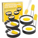 4Pack Egg Rings for Frying, Stainless Steel Egg Rings for Frying Round Egg Mould Fried Egg Ring with Oil Brush, Egg Circles Egg Shaper for Frying Pan, Pancakes, McMuffin, Omelettes Mini Burger