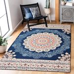 ohello® Ultra-Thin Vintage Rugs/Carpet with Anti Skid Backing for Bedroom | Living Room | Office (3x5 ft), Polyester, Orange & Navy Blue, 703_3X5