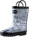 OAKI Kids Rubber Rain Boots with Easy-On Handles, Trains, 9T US Toddler