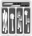 RayPard 24-Piece Silverware Set, Flatware Set Mirror Polished, Dishwasher Safe Service for 4, Include Fork/Spoon with 5-Compartment Non Slip Silverware Drawer Organizer Box Tray