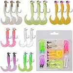 Soft Fishing Lures Jig Head Hooks Kit, 17pcs Crappie Jigs Heads Curly Grub Lures Mixed Color Soft Plastic Worm Swimbaits Tube Jigs Tackle for Crappie Bass Trout