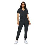 MONARCH UNIFORMS Stretchy Scrubs Women's Jogger Scrub Set In Regular and Petite Jogger Scrubs with Tuck-In Top for Women, Black, Medium