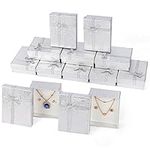 Kurtzy 12 Pack Silver Paper Jewellery Display Gift Boxes - 9 x 7cm /3.54 x 2.76 Inches - Cardboard Packaging Box Set with Foam Inserts for Earrings, Necklaces, Bracelets & Rings