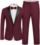 COOFANDY Mens Tuxedo Suit Set Slim Fit 2 Piece One Button Blazer Jacket Pants for Dinner,Prom,Wedding Wine Red