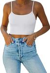 REORIA Women's Summer Basic Sleeveless Adjustable Spaghetti Strap Cami Camisole Fitted Seamless Yoga Cropped Tank Cute Crop Tops for Teen Girls White Small