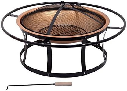 Brasero pour le jardin, 60 cm de diamètre, rond, avec couvercle, grille et tisonnier avec grand bol et peinture en laiton résistante à la chaleur