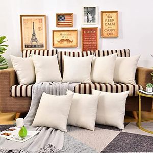 WANZELONYO Sublimation Pillow Covers Blank 16x16 Inch Throw Pillow Cases Bulk for HTV Heat Transfer Vinyl Set of 8 Beige Linen