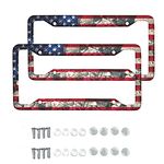 Binienty Patriotic Car Accessories Custom Metal Car License Plate Cover, American Flag Retro Stars and Stripes Flag Design Aluminium Car Vanity Tag