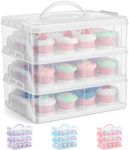 SG Traders Cupcake Carrier with Handle, 3 Tier Cupcake Box Bake Cake Holder, 36 Muffin Cases Stackable Cake Caddy, Baking Cupcake Boxes Cupcake Cases, Plastic Storage Box with Adjustable Compartments