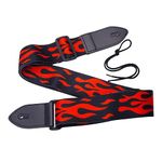 UESDU Guitar Strap Acoustic Red Flame Electric Bass Guitar Shoulder Straps 5cm Wide Personalized Printing Shoulder Belt with Leather End