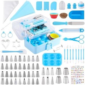 Cake Decorating Kit: Decorating Supplies Tools Kit 238 PCS Baking Accessories Include Spiping Bags and Tips Set, Piping Tips Set, Spatulas, Cake Scraper, 50 Piping Bags, Blue