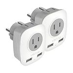 [2-Pack] Type E/F Germany European Travel Adapter,VINTAR Schuko International Power Plug with 2 USB and 2 Outlet,US to Most of Europe EU German French Russia Iceland Spain Greece Norway