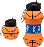 Louis Donné 550ml Basketball Water Bottle, 100% Percent Food-Grade Sports Bottle, Collapsible Silicone Kids Water Bottle with Keyring & Spout Cleaning Brush, for School Boys and Girls