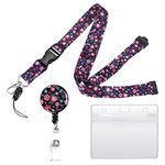 Retractable Lanyard Neck Strap with Retractable Badge Reel and ID Card Badge Holders, Name Badge Holders with Lanyards for Neck Business Office Exhibition School - Small Flower