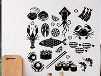 VVWV Wall Stickers for Sea Food Restaurant Kitchen Bakery Stylish Kitchen Hotel Home Wall Decoration L X H 60 X 55 Cms (AK-260)