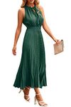 PRETTYGARDEN Women's Midi Summer Dresses Casual V Neck Swiss Dot Ruffle Sleeveless A Line Beach Sun Dress (Dark Green,Large)