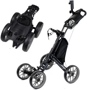 DRUIDS 4 Wheels Golf Pull Cart : Golf Push Cart Upright with Brake, Light Golf Roller Cart, Quick Fold Self Push Hand Cart Golf with Cup, Umbrella Holder, Cooler, Gray