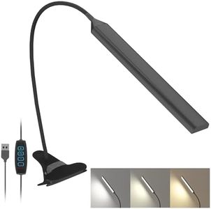 LUTW LED Desk Lamp with Clamp, 3 Modes 10 Brightness Clip on Desk Light Dimmable, 8W Flexible Gooseneck Swing Arm Table Reading Light for Bedroom Home Office Study Computer, Black