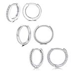 Sterling Silver Hoop Earrings for Women, 3 Pairs Small Huggie Hoop Earrings Set | Hypoallergenic Cubic Zirconia Twisted Hoops Earring Jewelry for Men Girls, (8mm*3)