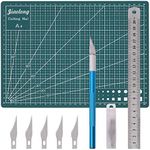 Keadic 8Pcs 12" x 9" A4 Self Healing Craft Mat with Steel Ruler and Crafting Knife, Double-Sided 5-Ply Non-Slip Rotary Craft Cutting Board for Cutting Model Building Scrapbooking and Art Projects