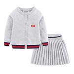 Mud Kingdom Sweater Skirt Set for Baby Girls Knit Embroidery Pleated Gray 18-24 Months