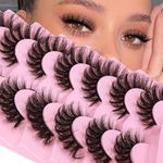 JIMIRE Mink Lashes Wispy Fluffy Cat Eye Lashes 6D Volume Pestañas False Eyelashes Look Like Extensions Thick Crossed Soft Curly Fake Lashes 7 Pairs Pack